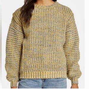 MAGASCHONI Chunky Knit Wool Blend Pullover Fisherman Sweater Blue Yellow L